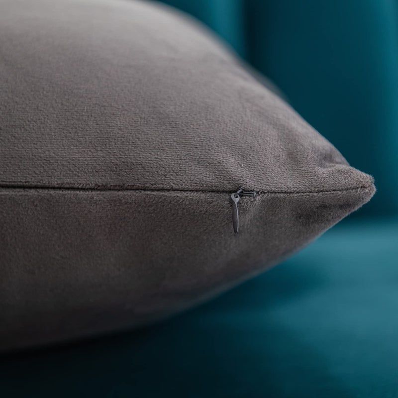 DEZENE Throw Pillow Covers 18x18 Dark-Grey: 2 Pack Cozy Soft Velvet Square Decorative Pillow Cases for Farmhouse Home Decor - Image 2